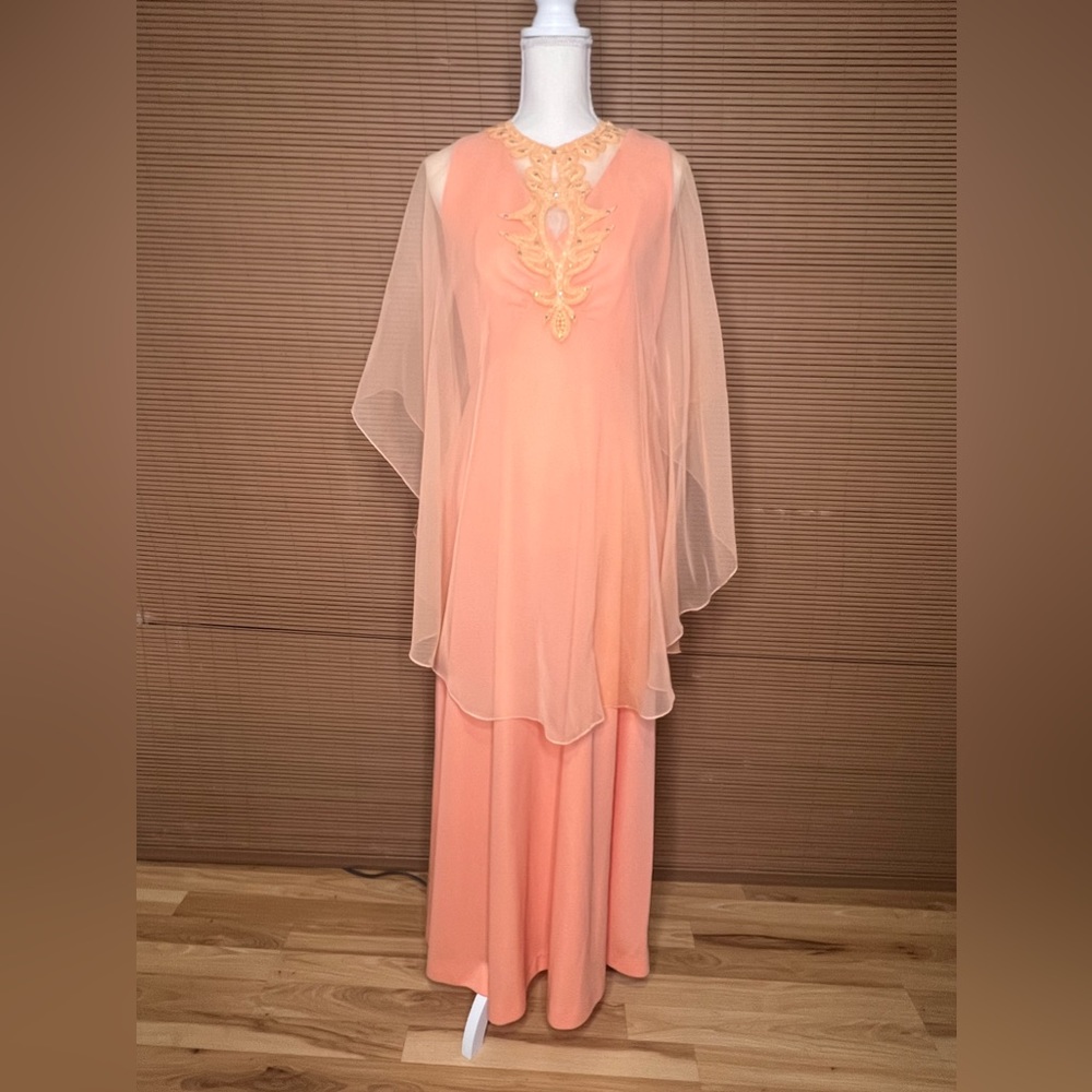 Miss Rubette Vintage Cape dress Formal peach orange - Picture 14 of 15